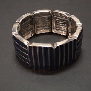 Lia Sophia Navy Blue & Silver Tone Enamel Stretch Bracelet